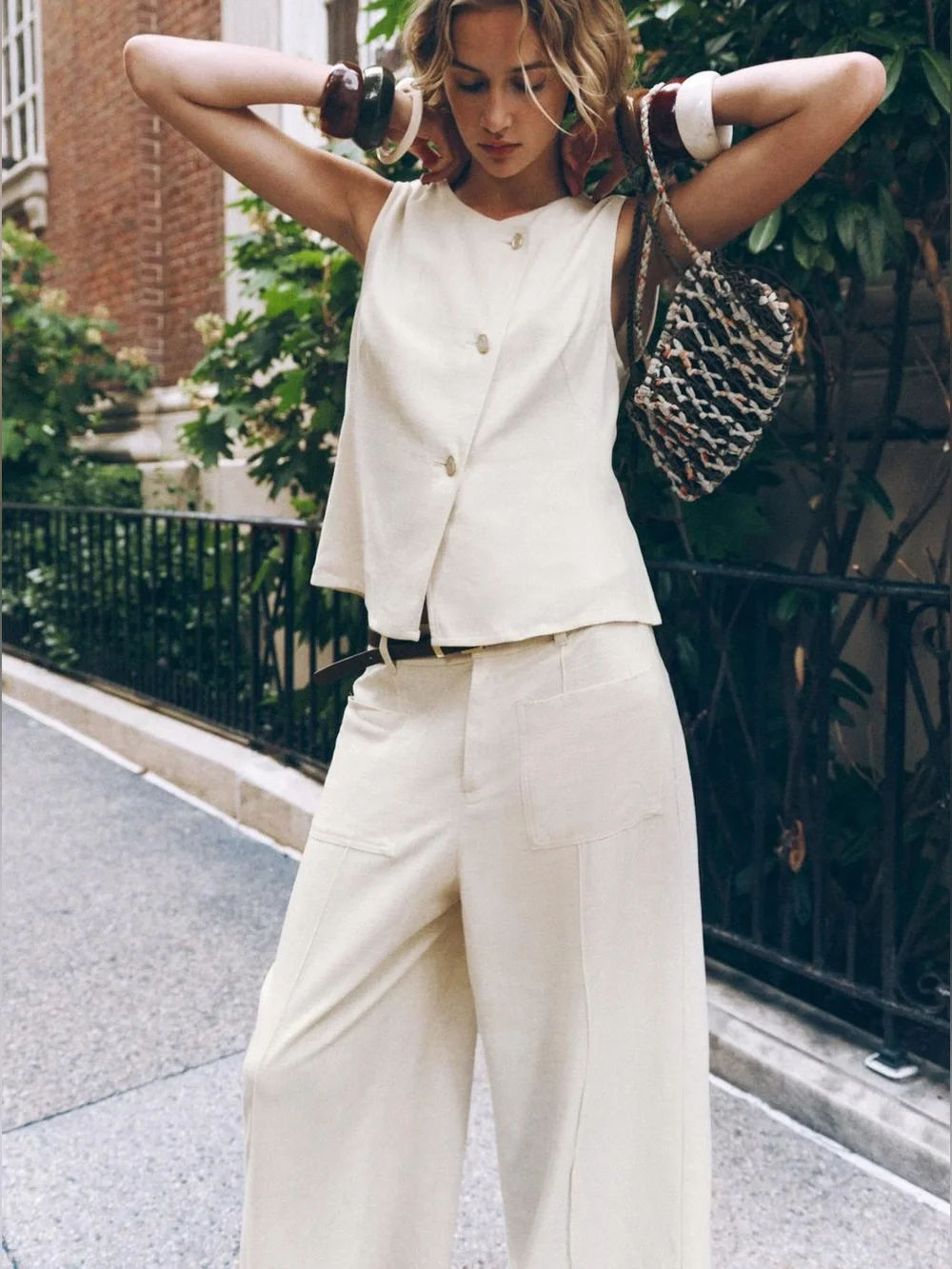 Zara NWT Cream Linen Blend Culotte Style Cropped Wide Leg Trousers (Medium)